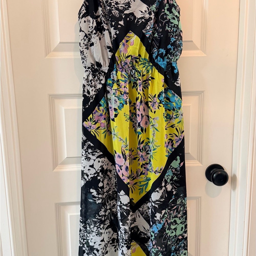 love, Fire Black Maxi Dress with Yellow Floral Patchwork